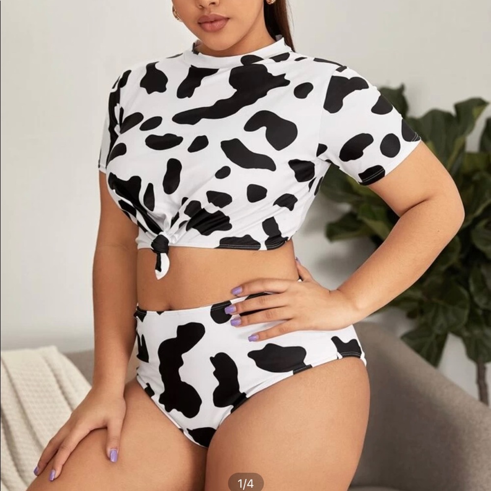 Cow pattern knot bikini